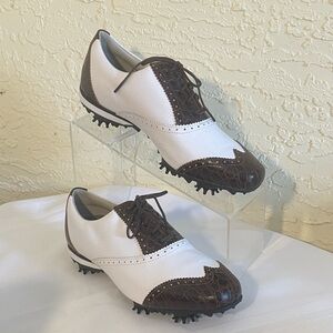 FootJoy LoPro collection Brown White Wing Tip 97182 Golf Shoes Soft Spikes S 7.5